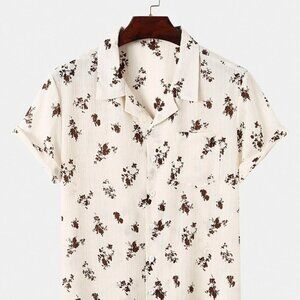 Tan Casual Men's Floral Print Shirt